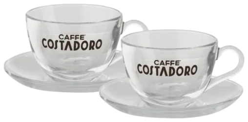Costadoro glazen cappuccinokopjes met schotel