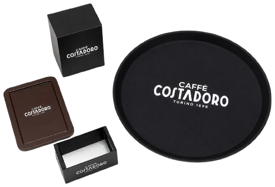 Costadoro serveermateriaal: dienblad, servetbox en barartikelen